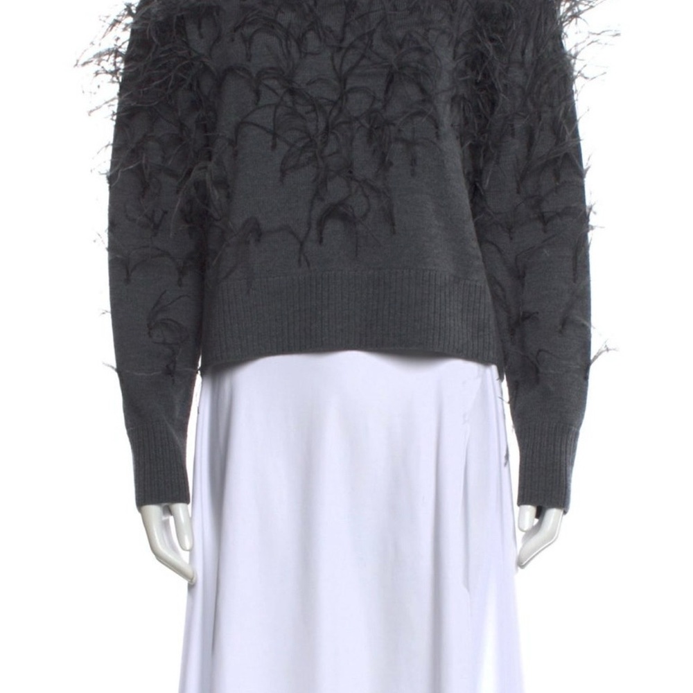 Tanya Taylor Lexia Large Women's Textured ostrich Feather-Detail Sweater - grey